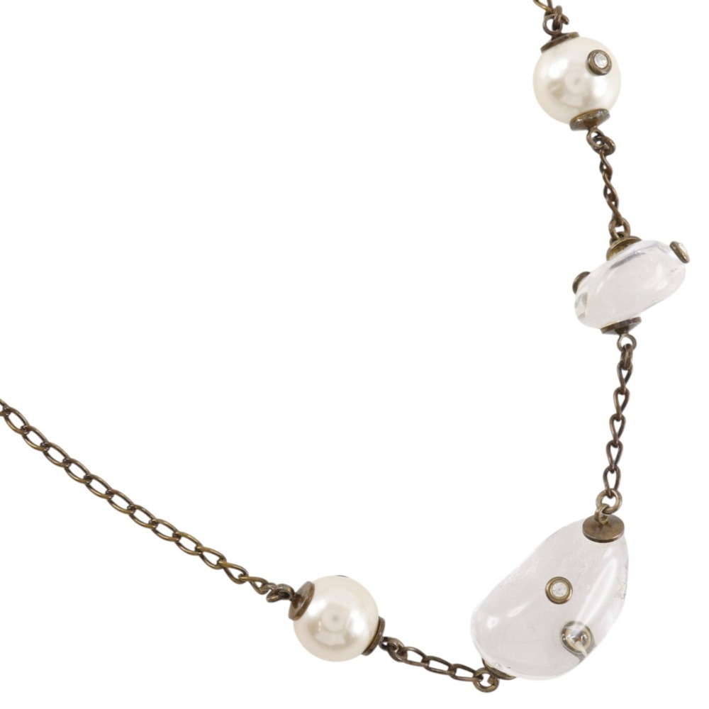 Chanel Clear Stone Necklace, Gold Plated x Faux Pearl, 1997, 97A, Approx. 67g...